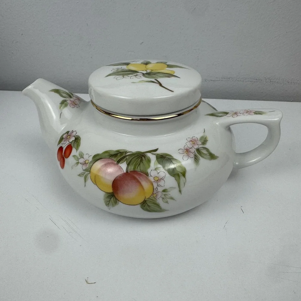 Vtg Andrea by Sadek Japan Porcelain Teapot Fruit Floral Cottagecore Tea Pot‎